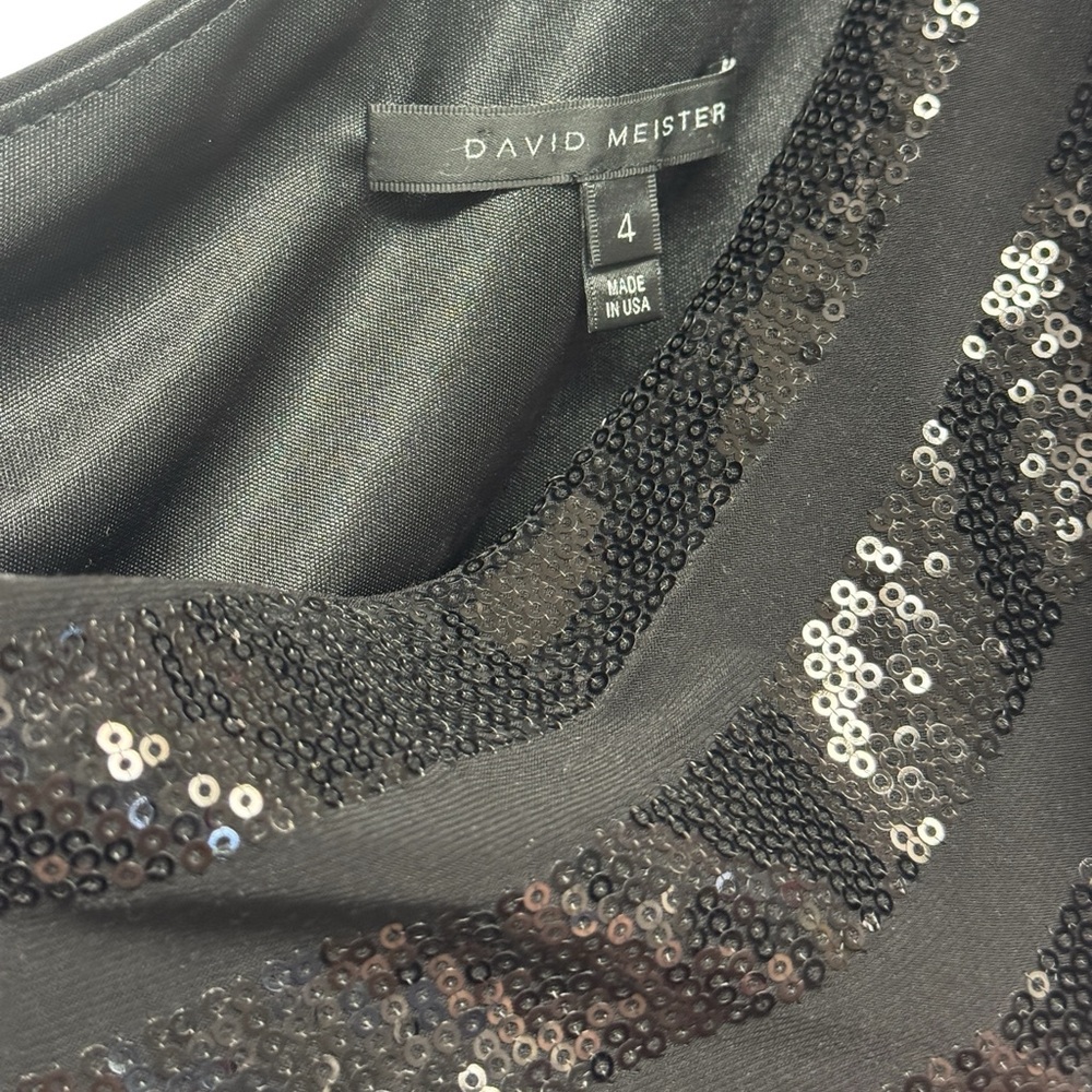 David Meister Black Sequin One-Shoulder Gown - Picture 5 of 8
